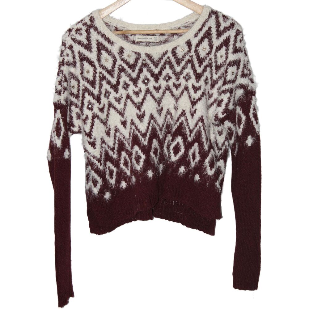 Womens Abercrombie & Fitch Red Cream Long Sleeve Crew Neck Sweater Size XS / S